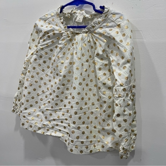 Crewcuts Dotted Polka Dot Gold White Ruffle Neck Long Sleeve Blouse Girls 8 - Picture 4 of 8